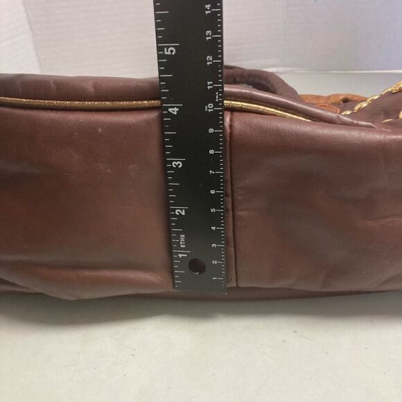 Y2K‎ Genuine Leather Rhinestone Handbag Satchel brown & tan Baguette Chunky